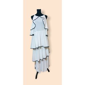 8641 women's white cold shoulder tiered accent sleeve ruffled dress